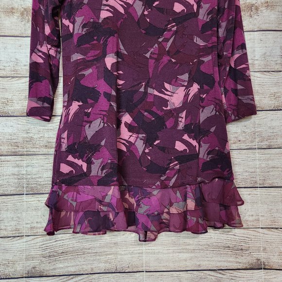 LOGO Lori Goldstein Women's Size XXS Purple Abstract  Tunic Top Chiffon Hemmed - Picture 12 of 14